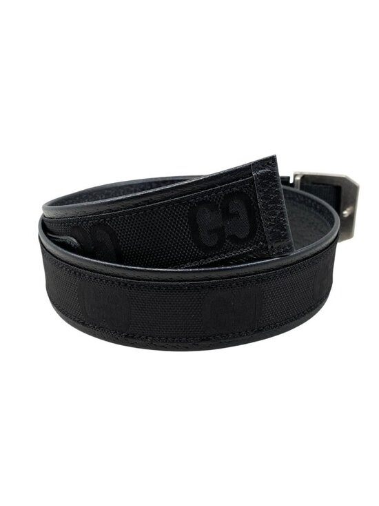 Gucci Belt Jumbo GG Nylon Leather Black Silver main image 6